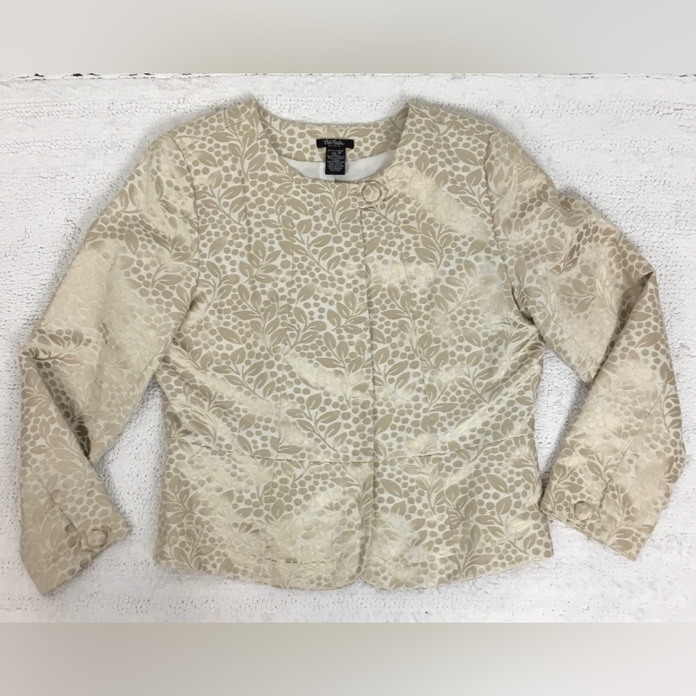 BOB MACKIE Creamy Gold Botanic Polka Dots Print Peplum Jacket Size 14